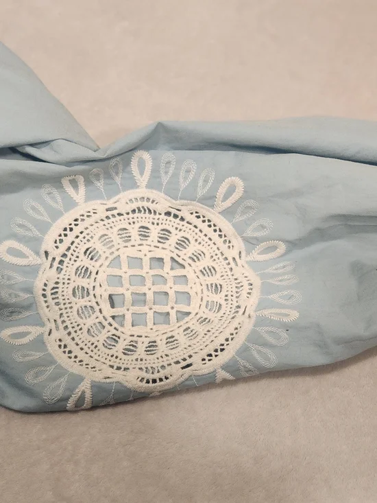 Wonderly Mint Boho Peasant Top - White Floral Embroidery & Tassels Large - Picture 12 of 16